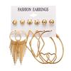6pairs/set Women Stylish Punk Style Star Circle Tassel Earrings Set