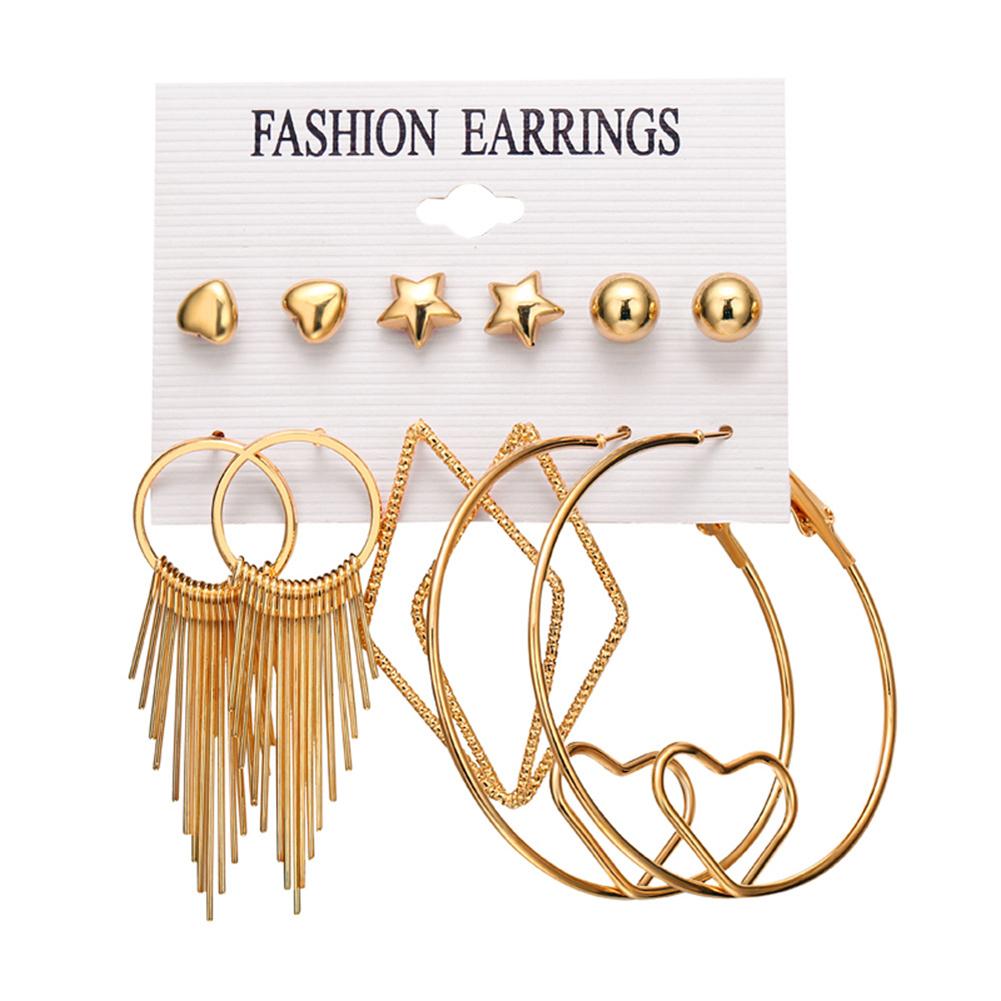 6pairs/set Women Stylish Punk Style Star Circle Tassel Earrings Set