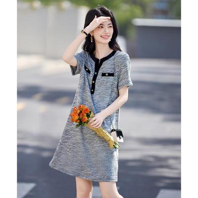 Damen Sommer Colorblock Gerades Kurzarmkleid