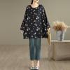 long sleeve Oversized cotton vintage floral Casual loose t shirt tops Women spring autumn t-shirt