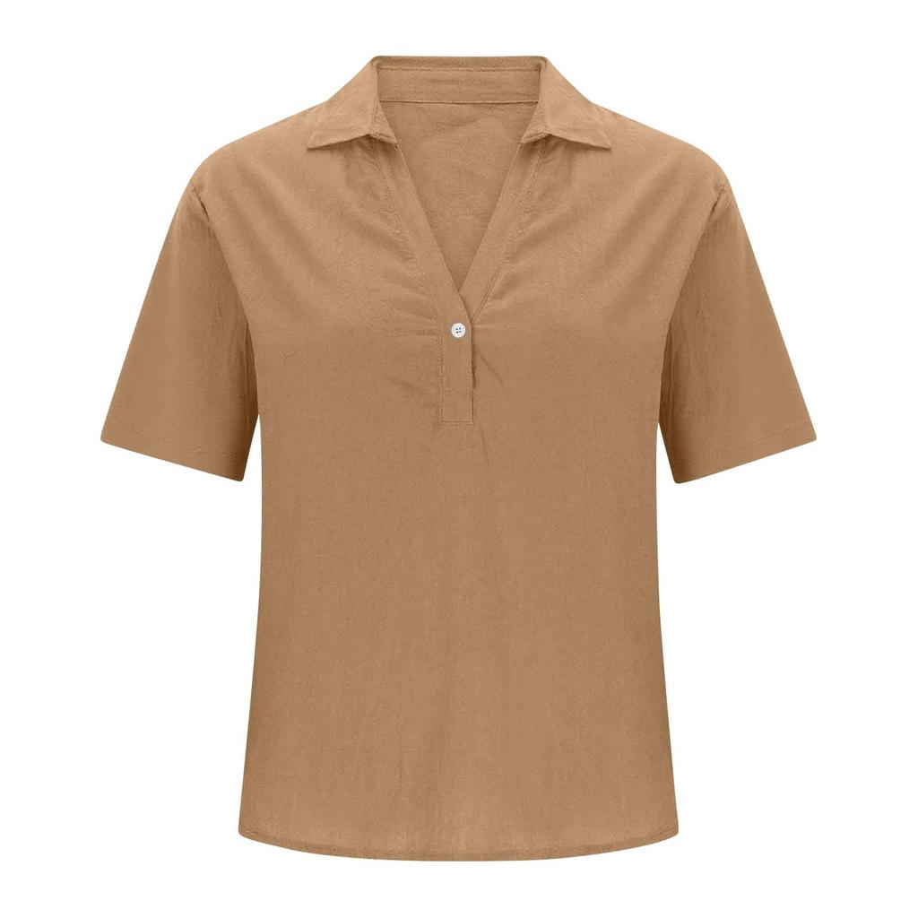 Women's Comfortable Linen Button-Down Short-Sleeve Shirt