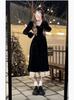 [Original Practice] Hepburn Style Black Velvet Dress Autumn and Winter Women's French Skinny Long Dress