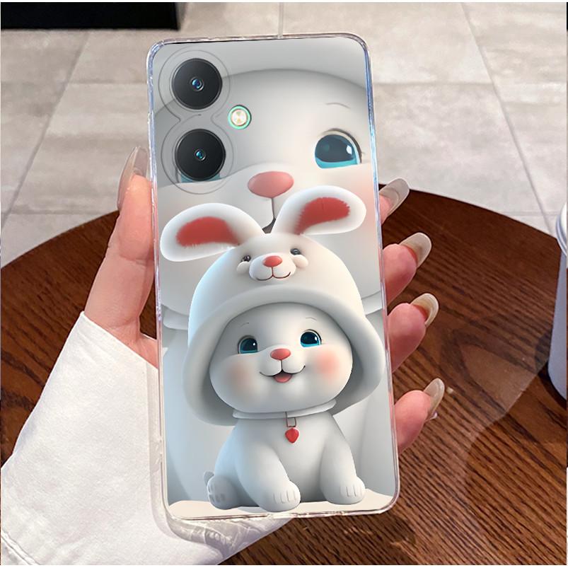 For Vivo Y27 V2249 / Y27 5G V2302 / Y27s V2322 Case Clear Cover Luxury Cute Love Heart Rabbit Funny Soft Silicone TPU Phone Case