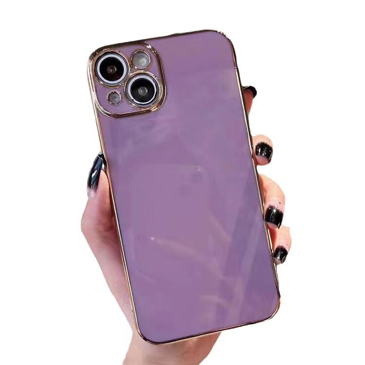 Applicable To Apple 15 Mobile Phone Case Fine Hole Straight Edge 6D Solid Color Electroplating IPhone 14 Full-pack Transparent Anti-fall 13 Soft Case