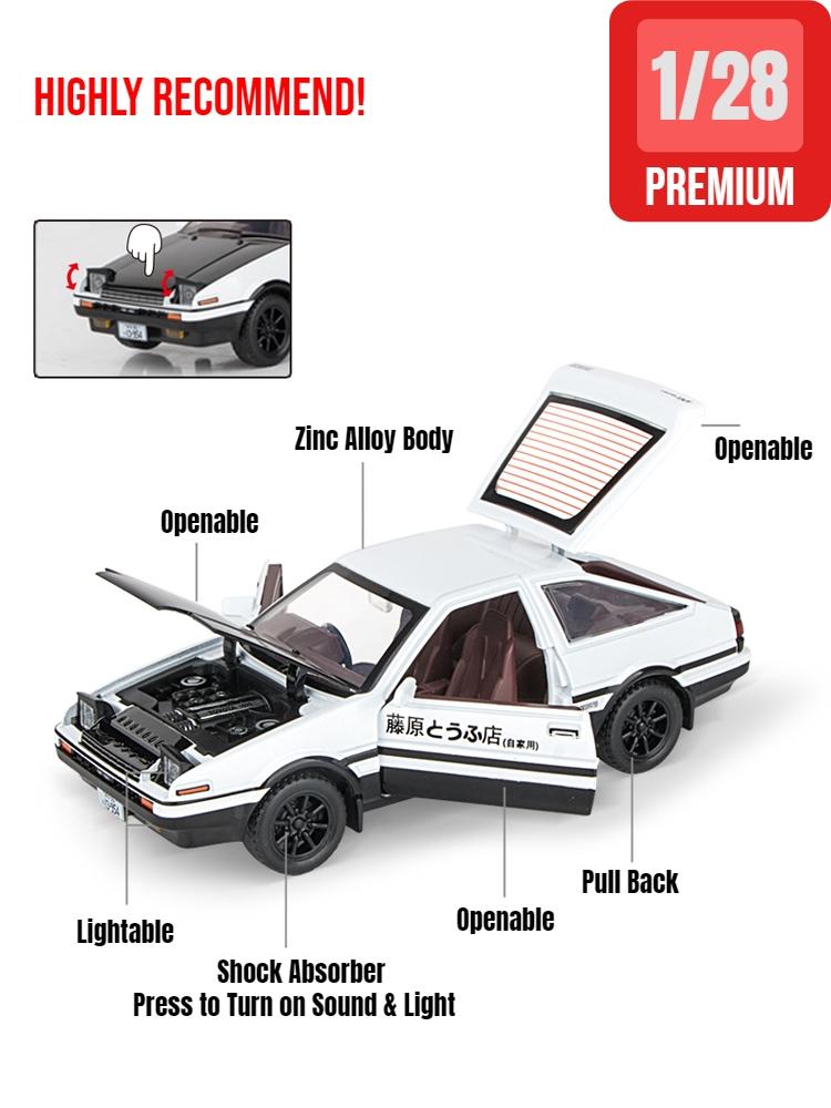 1/32 Initial D AE86 Spielzeugauto Diecast Miniaturmodell Pull-Back Sound Licht Türen zu öffnen Bildungs Sammlerstück Geschenk Kind
