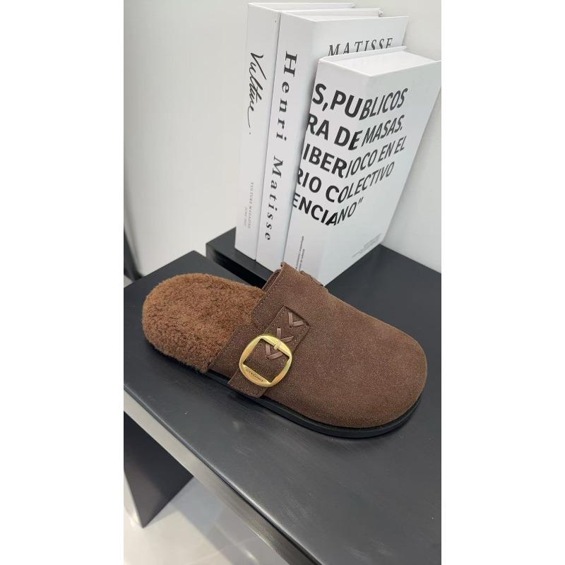 Fashion Baotou Semi-slippers Women's 2025 Winter New One-foot Slip-on Cotton Mop