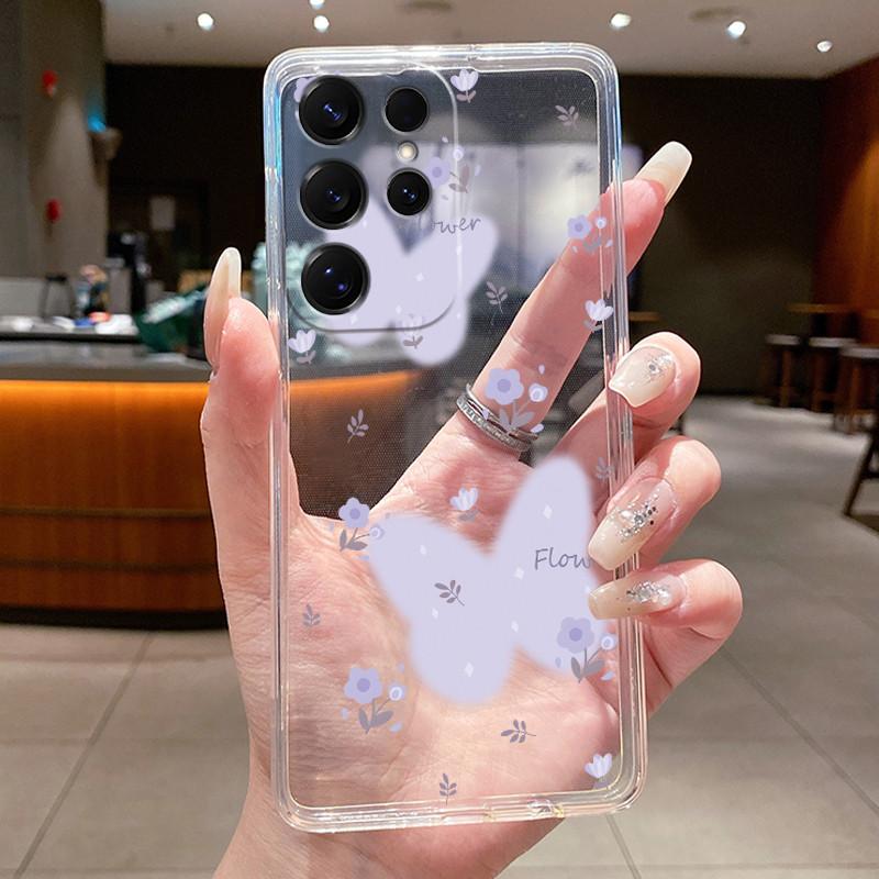 Bag Clear Case For New Hot Samsung Galaxy S26 Ultra S26 edge S 26 Plus Cover Luxury Pretty Butterfly Flower Soft TPU Phone Cases