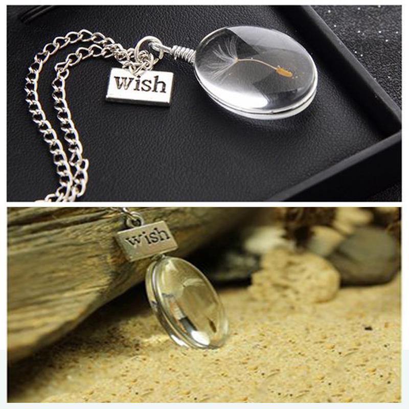 Real Wish Glass Dandelion Seeds In Glass Wish Bottle Chain Necklace Pendant