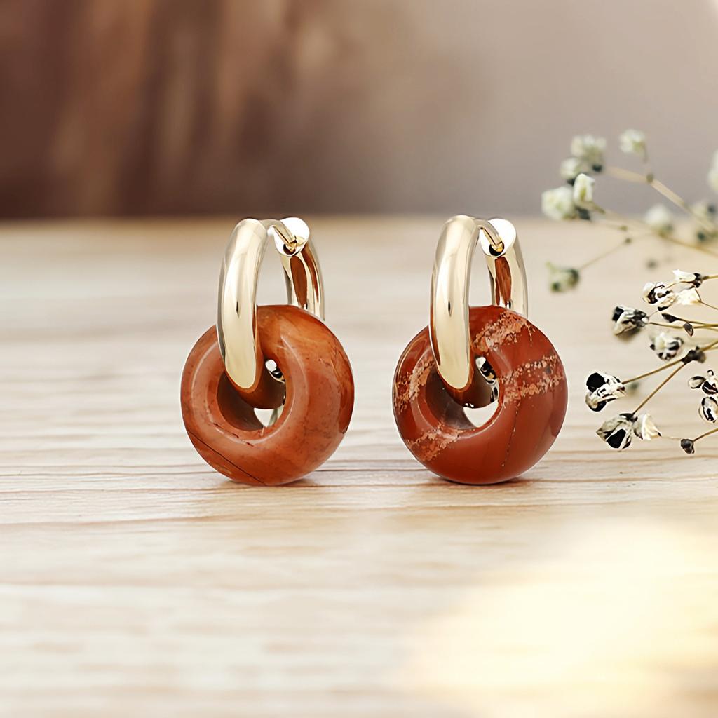 Premium Natural Stone Crystal Donut Earrings Earrings Fashion Commuter Earrings Stainless Steel Earrings Jewelry