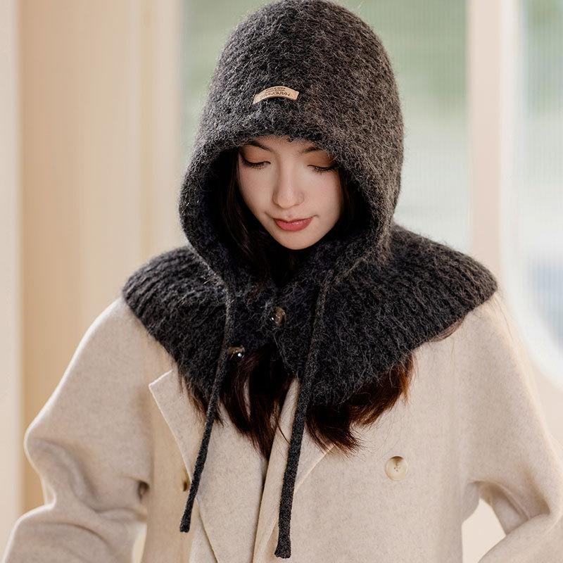 Scarf one-piece hat women's autumn and winter new balaclava wool hat warm scarf integrated knitted hat