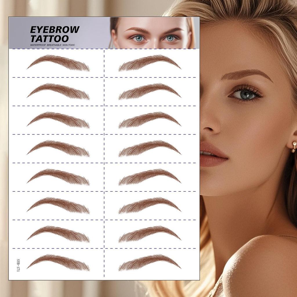 In Stock: 6D Waterproof Eyebrow Tattoo Stickers - Black/Brown Microblading Simulation