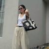 Canvas Tote Bag Large Capacity with Letter Print for Shopping Travel