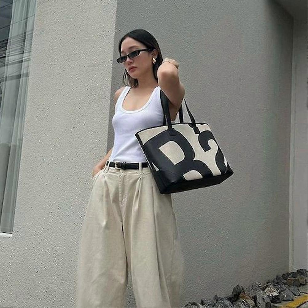 Canvas Tote Bag Large Capacity with Letter Print for Shopping Travel