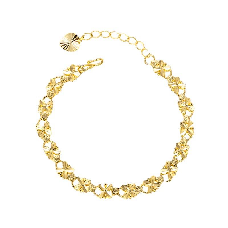 Bracelet vintage de luxe pour femme en or pur 24 carats (9999), orné d'un trèfle à quatre feuilles.