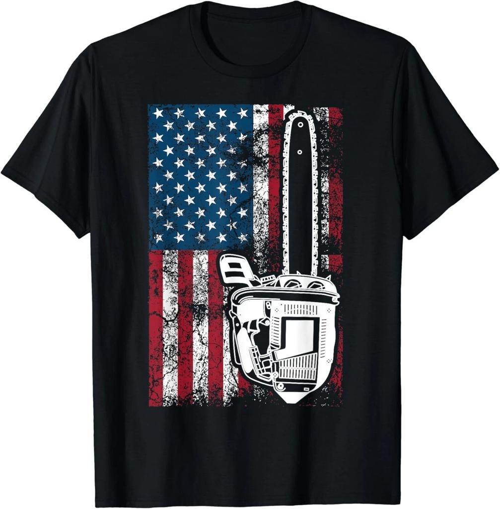 Vintage US Flag Chainsaw | Cute Woodworker Funny Logger Gift Unisex T-Shirt