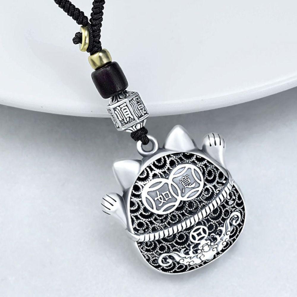 Charms Short Lanyard Lucky Cat Key Chain Chinese Style Pendant Maneki Neko Pendant Key Chain Strap