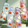 1PC Halloween Ghost Pumpkin 750ml Color Plastic Sports Water Bottle Leakproof Flip Straw Lid Suitable for Sports Office Home Use