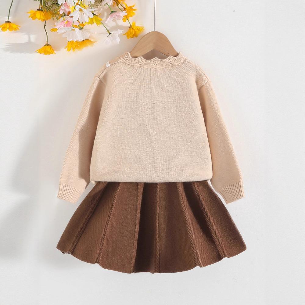 3-7Y Girls' Sweater Set - New Autumn/Winter Cardigan Knit Sweater Long Sleeve + Knit Sweater Dress Two-Piece Set