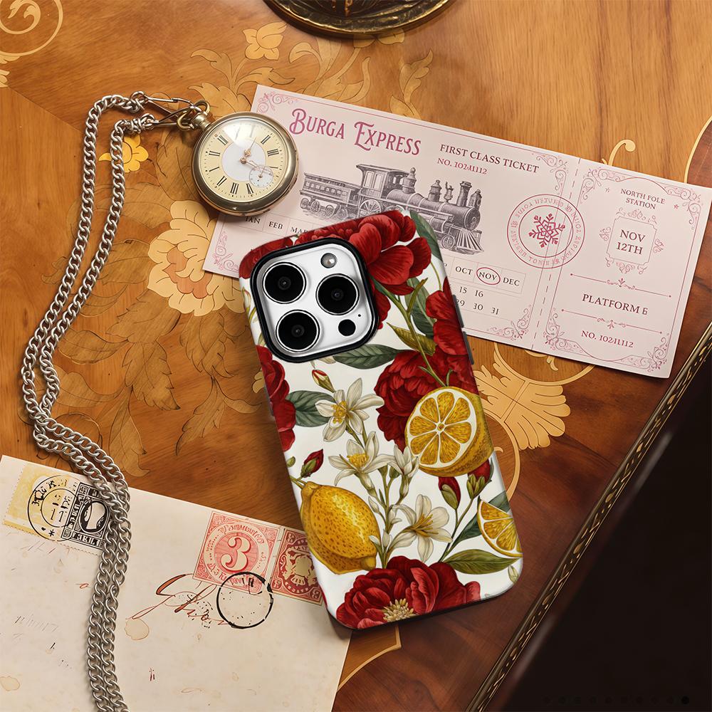 Crimson Peony & LemonFor Magnetic Phone Case for IPhone 17 16 15 14 13 Pro Max Plus Single Double-layer Tough Case