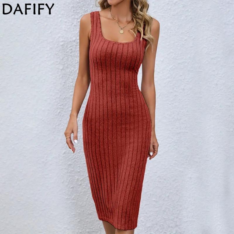 DAFIFY Damenmode Sommer Frühling Einfarbiger Druck Ärmellos Quadratischer Kragen Hohe Taille Freizeitkleider