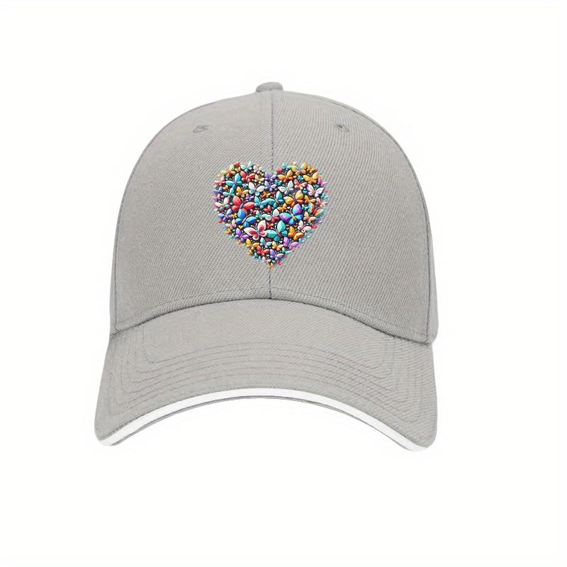Colorful Butterfly Heart Baseball Cap Polyester Adjustable Dad Hat Casual Unisex for All Seasons