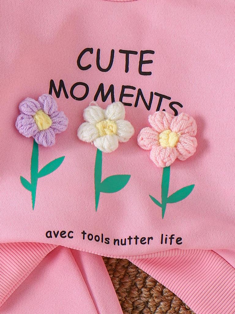 Vinröd Huvtröja med Långa Ärmar och Byxset för Flickor - Europeisk & Amerikansk Stil