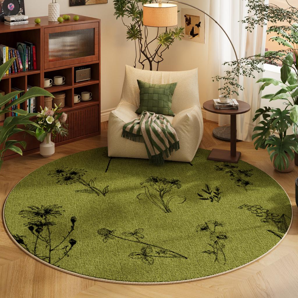 Nordic Style Bedroom Decor Green Carpet Round Carpets for Living Room Washable Bedside Soft Floor Mat Anti-slip Cloakroom Rug