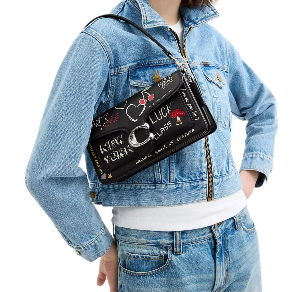 Coach Tabby Skizzenprint Leder Schulter Crossbody Handtasche Mittel Damenhandtaschen Silber Schwarz CBA26-LHBLC