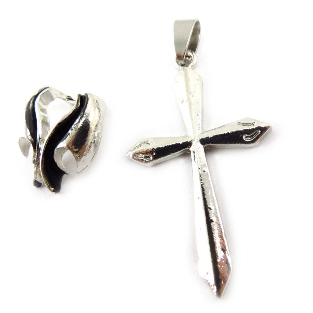 Les Trésors De Lily [J6296] - Black Silver 'Gothic Cross' Steel Pendant