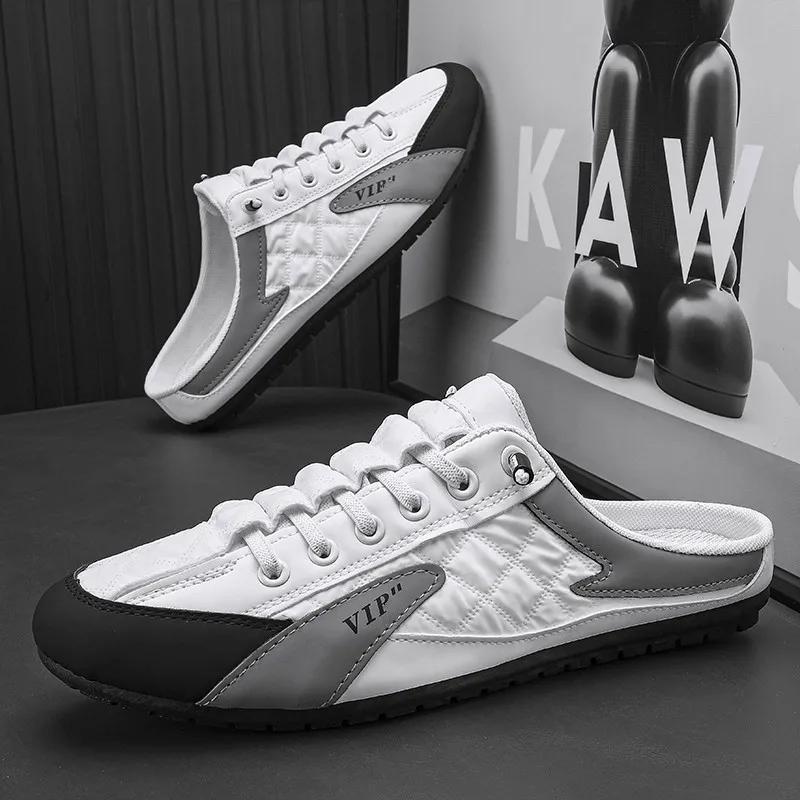Spring New Men's Shoes Fashion Wild Casual Flat Bottom Sandals 2024 Summer Thin Section Baotou Half Slippers Zapatillas Hombre