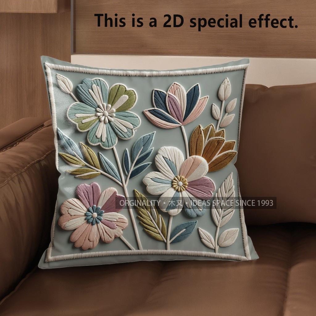 2D Floral Embellished Throw Pillow Covers For Home Pattern Cushion Cover Suitable For Sofa Bedroom Car Pillow Cover
