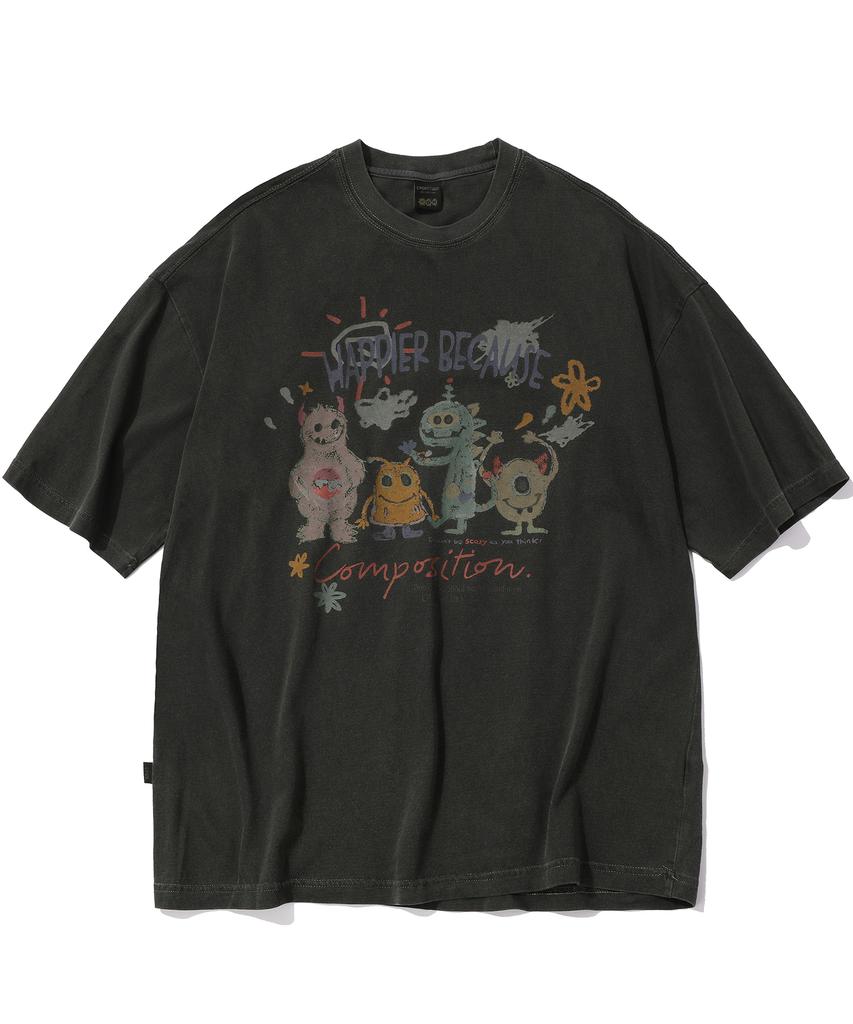 CPGN STUDIO Happy Day Pigment Short Sleeve T-Shirt Smoke Black