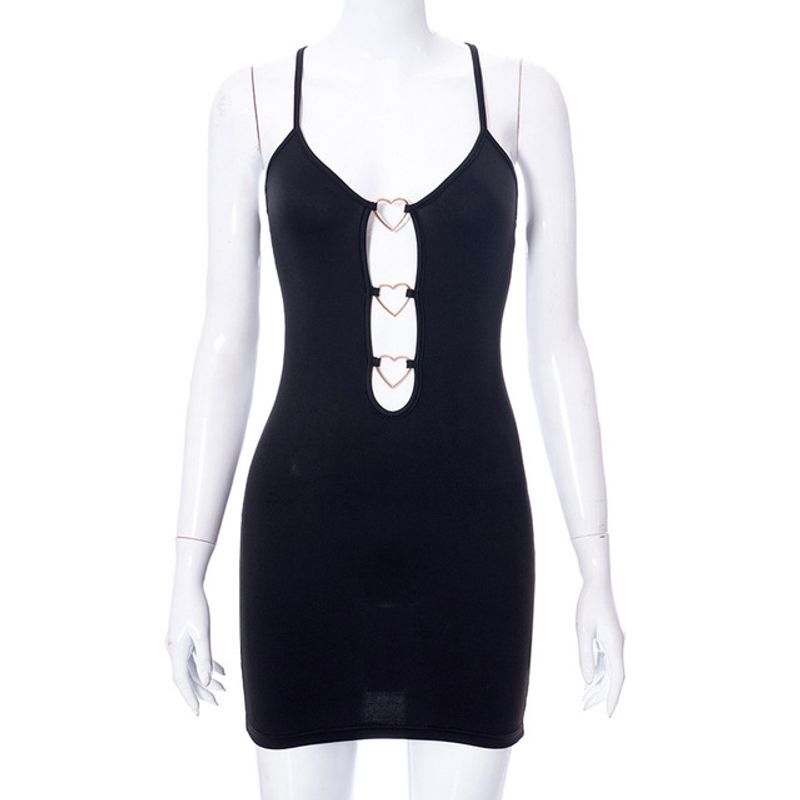 Suspended Sleeveless Hollow Out Dress Black Camisole Sleeveless Hollow Dress
