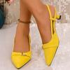 Fashion Fashion Yellow High Heels Sandals for Women Buckle Decor Pointed Toe Slippers 2025 Summer Light Slingback Thin Heeled Sandals