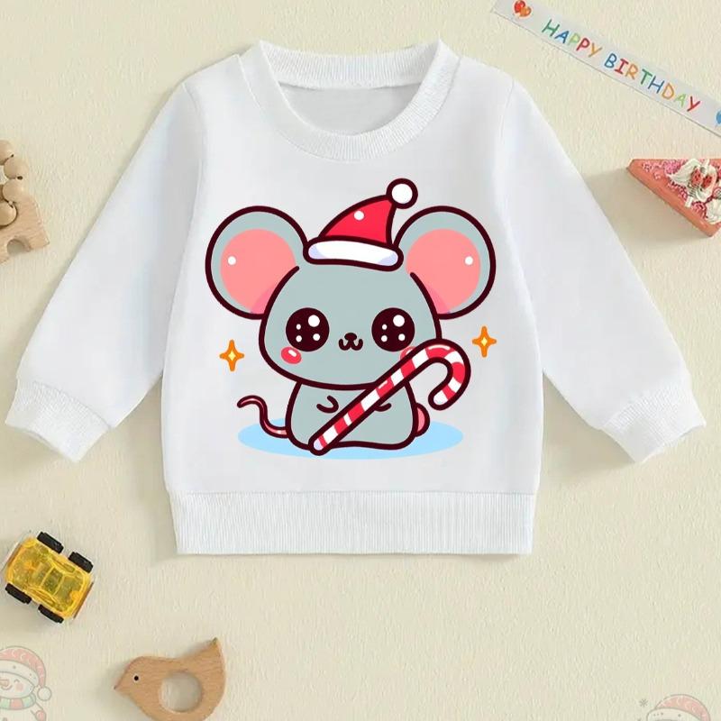 Kids Crewneck Sweatshirt, Cute Eye-Catching Sweet Christmas Mouse Print