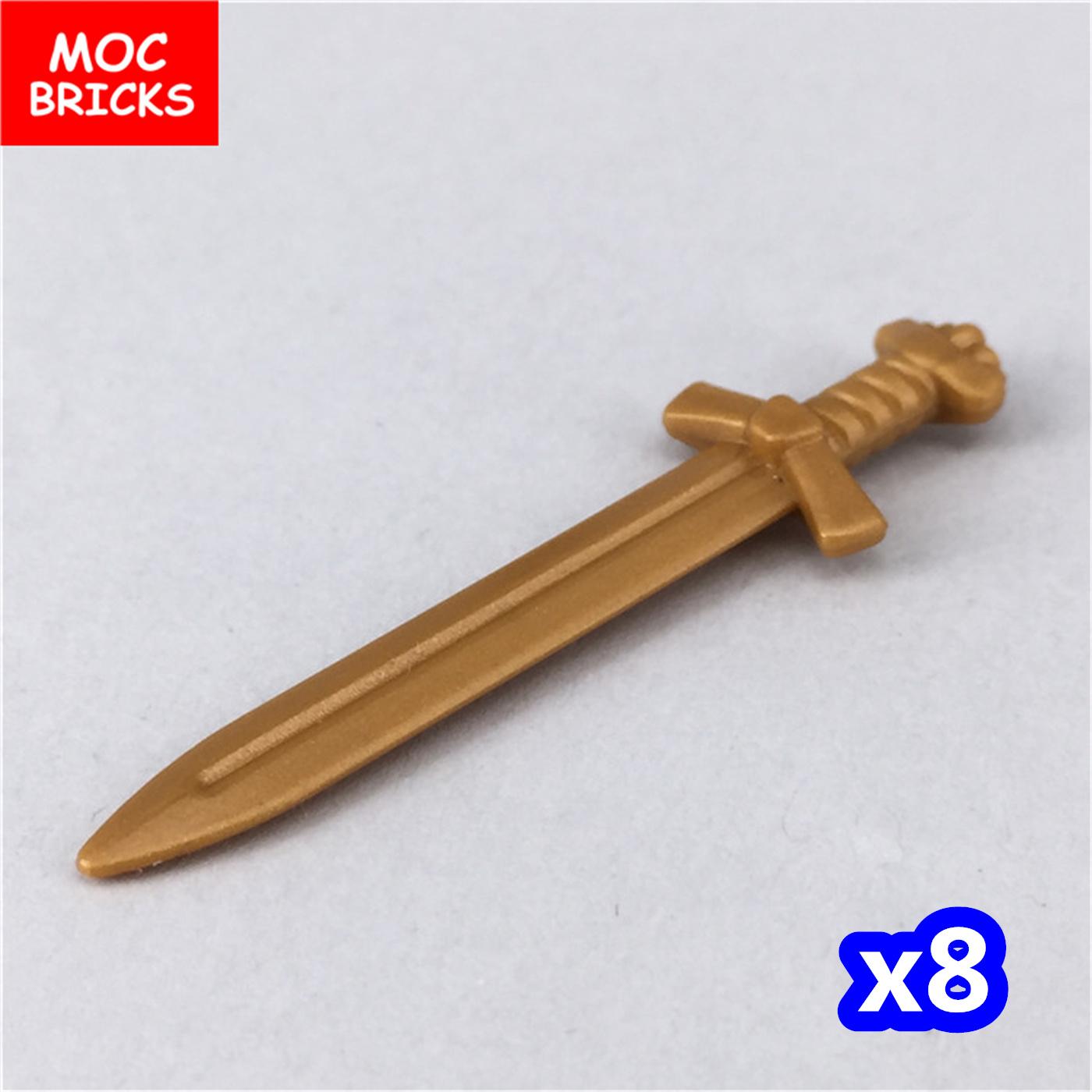 MOC Steine Mittelalter Ritter Rom Waffe Goldenes Schwert Schild Speer Hellebarde Helm Actionfigur Lernorientierte Baustein Geschenke