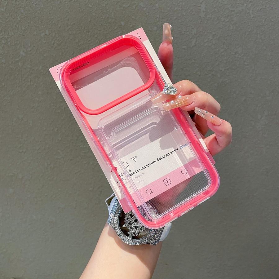 

Прозрачный чехол для телефона 3 в 1 с держателем для карт, противоударный и не желтеющий ТПУ, легкий доступ к кредитным картам для iPhone 17 Pro Max 16 15 14 13 12 11 XR X Max iPhone 13/iPhone 14 горячий розовый