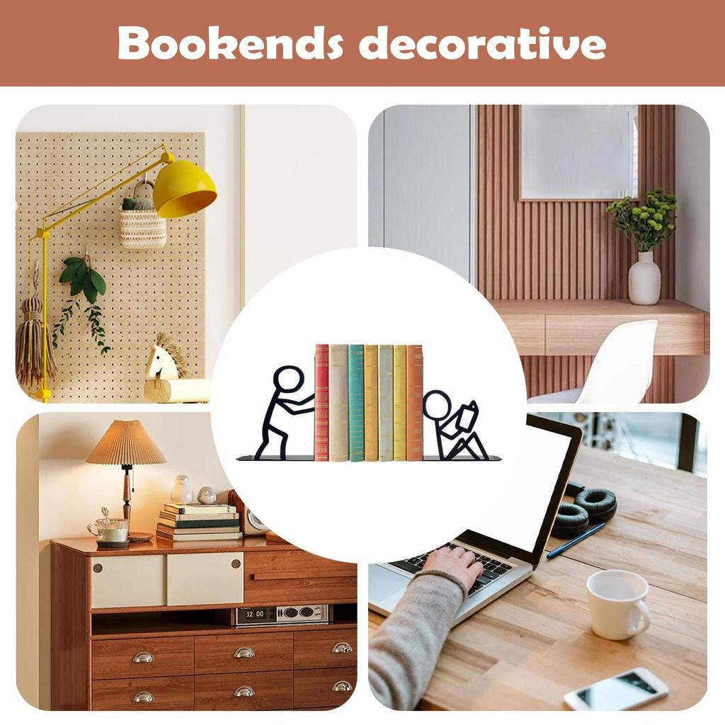 Book Ends Abstract Heavy Duty Metal Organizer Book Stopper Organzier for Kids Room Bookends Non-Skid Book End for School Library