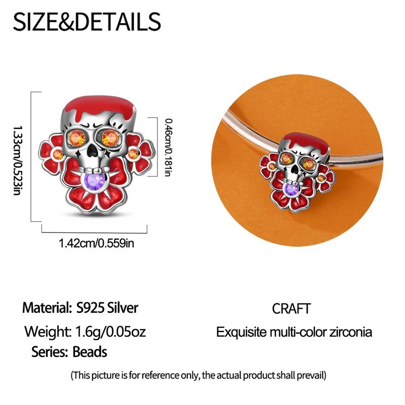 Halloween Party Copper Gothic Scarlet Flower Skull Beads Fit Charms Diy Bracelet For Jewelry Making Women Gifts