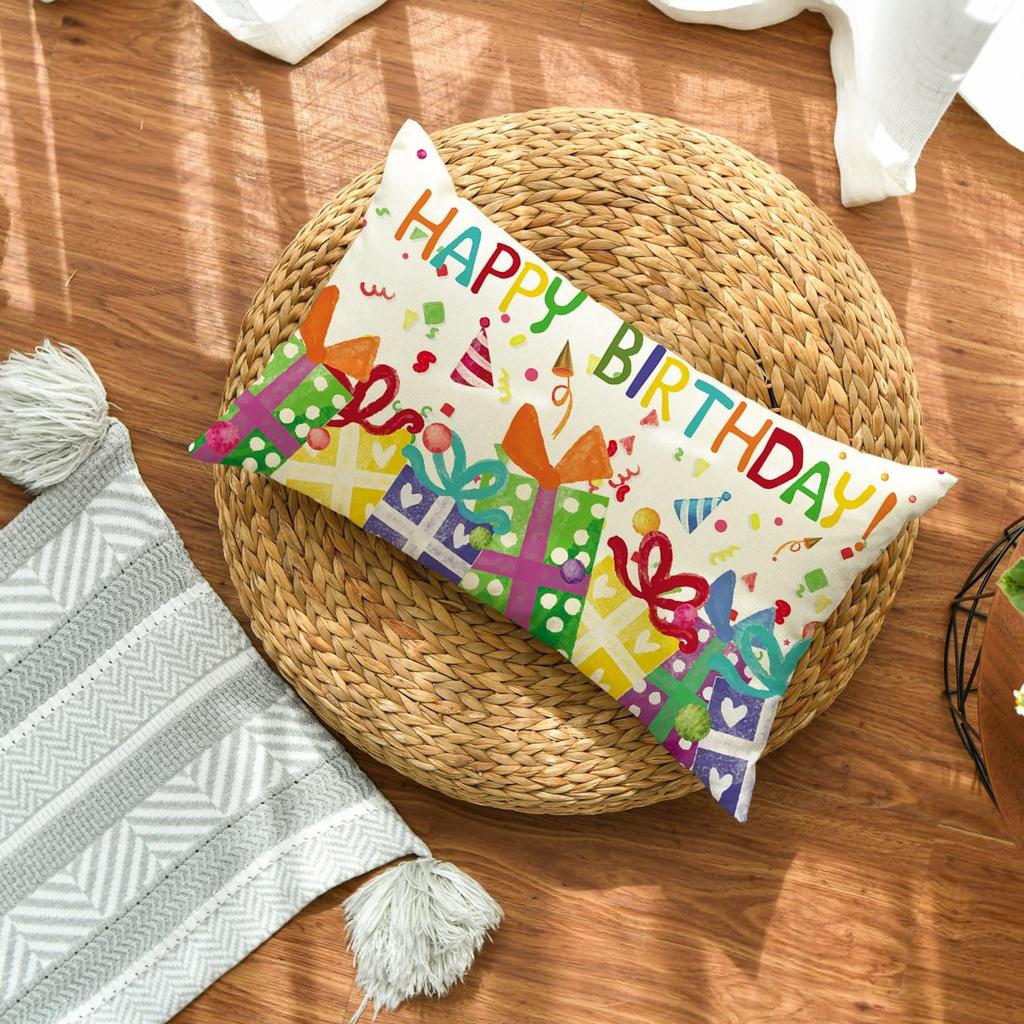 AVOIN Colorlife Happy Birthday Throw Pillow Cover, 12 X 20 Inch Birthday Gift Cushion Case Outdoor Decoration for Sofa Couch Farmhouse