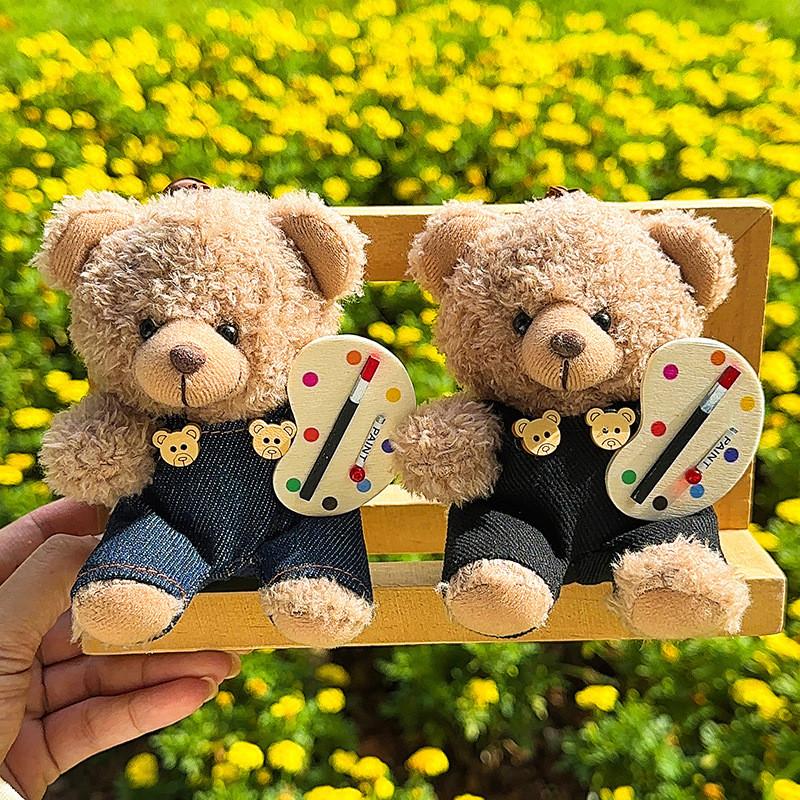 Jinnew Playful Brown Bear Painter Plush Keychain Fun Cartoon Decoration Bags For