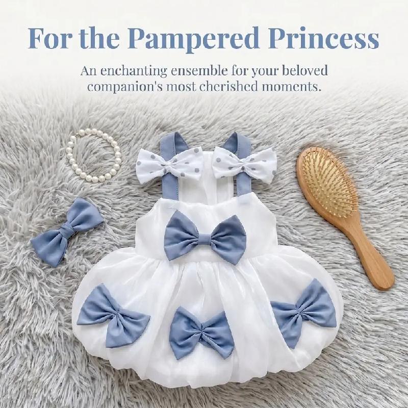 Fashion Thin Breathable Dog Princess Dress Bow Design Lightweight Pet Lace Skirt Comfortable Soft Dog Puff Skirt Outdoor Walk