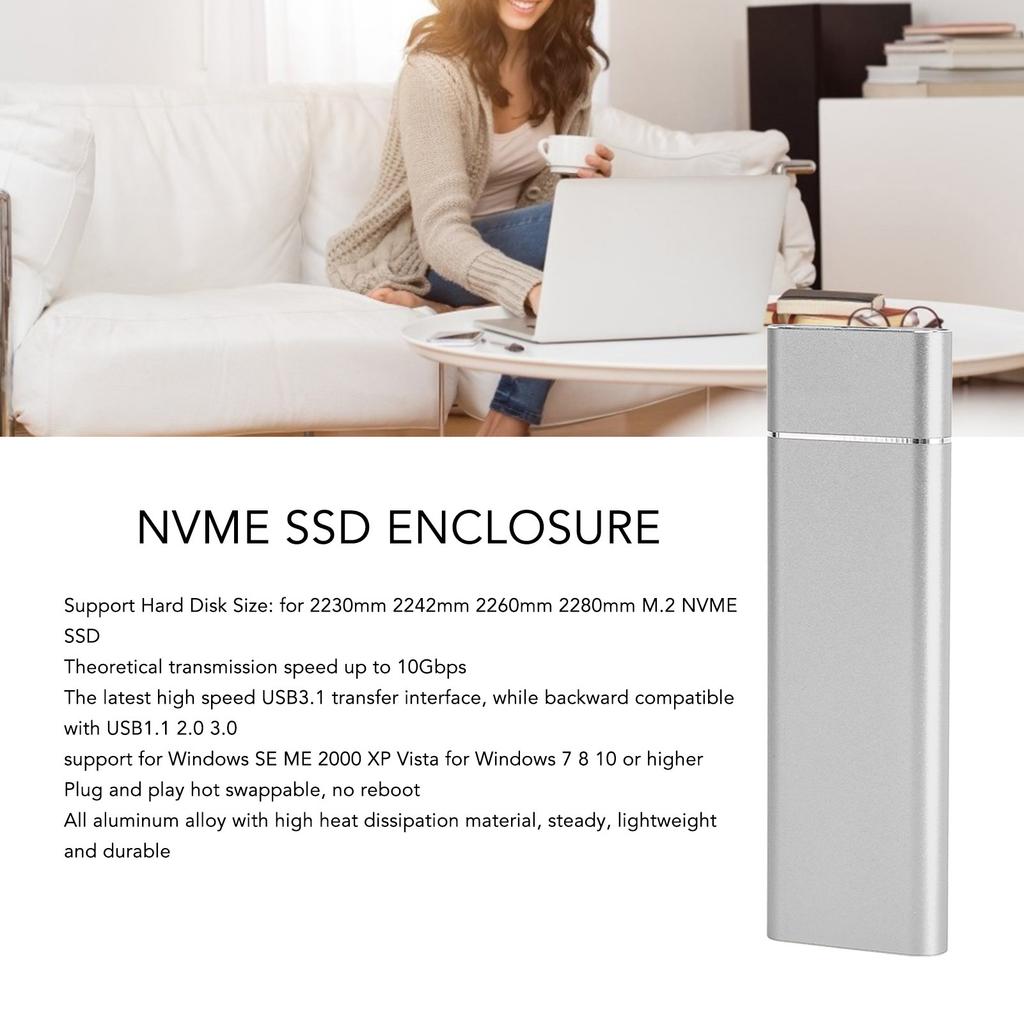 SSD Enclosure M.2 PCIE NVMe   Dual Protocol SSD Enclosure Type C High Speed Transfer Aluminum Alloy Mobile SSD Case (Not Inclube Hard Disk)