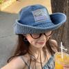 Korean Version Sticker Bear Denim Bucket Hat Women's Spring and Summer Retro Big Brim Mountaineering Hat Showing Face Small Sunshade Sunscreen Hat
