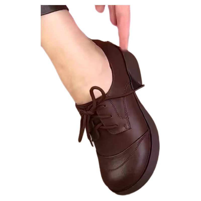 Thick heel comfortable soft sole casual British style small leather shoes women's autumn new shallow mouth single shoes women