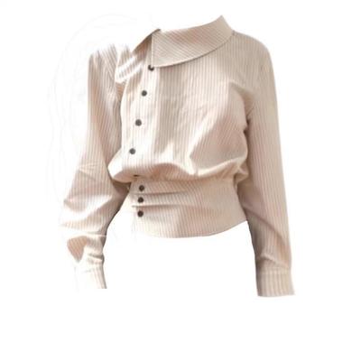 Korean Retro Striped Lapel Irregular Slim Fit Long Sleeve Women's Shirt - Autumn/Winter New Design