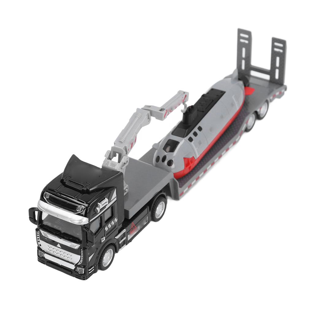 Alloy Semi Flatbed Trailer Truck Toy with Submarine Educational Realistic Construction Vehicle