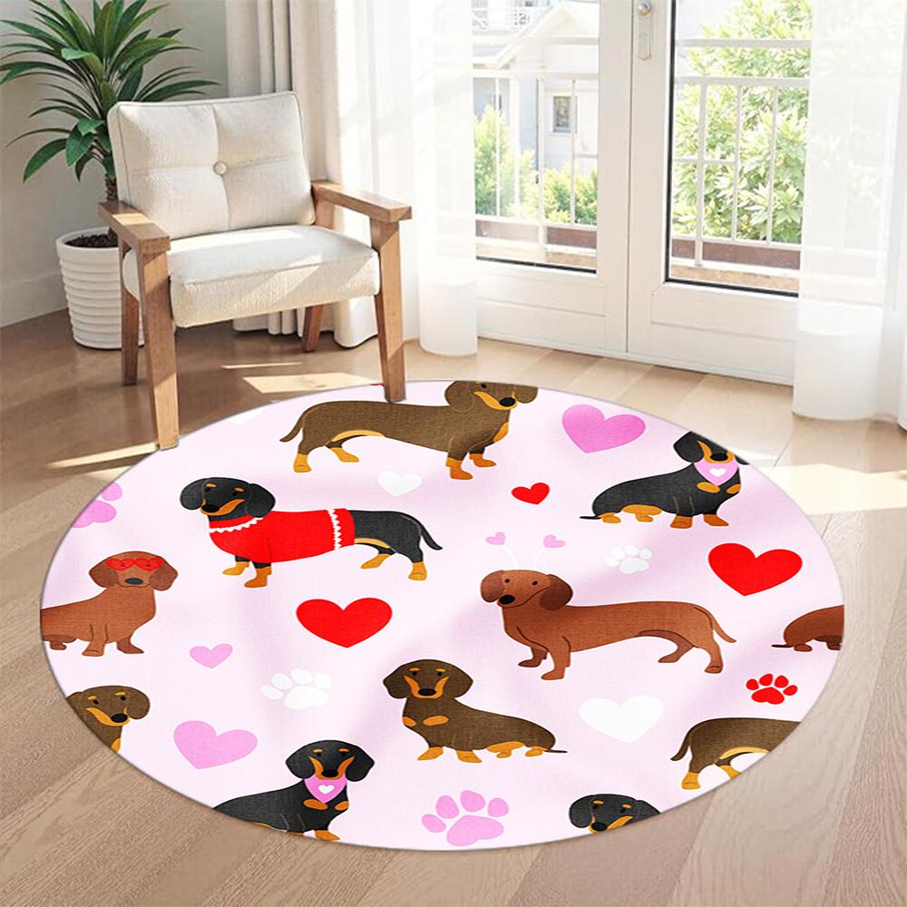 Dachshund Round Floor Rug Suitable for Kitchen Playrooms Game Room Study room Antislip Round Carpet Office home decor