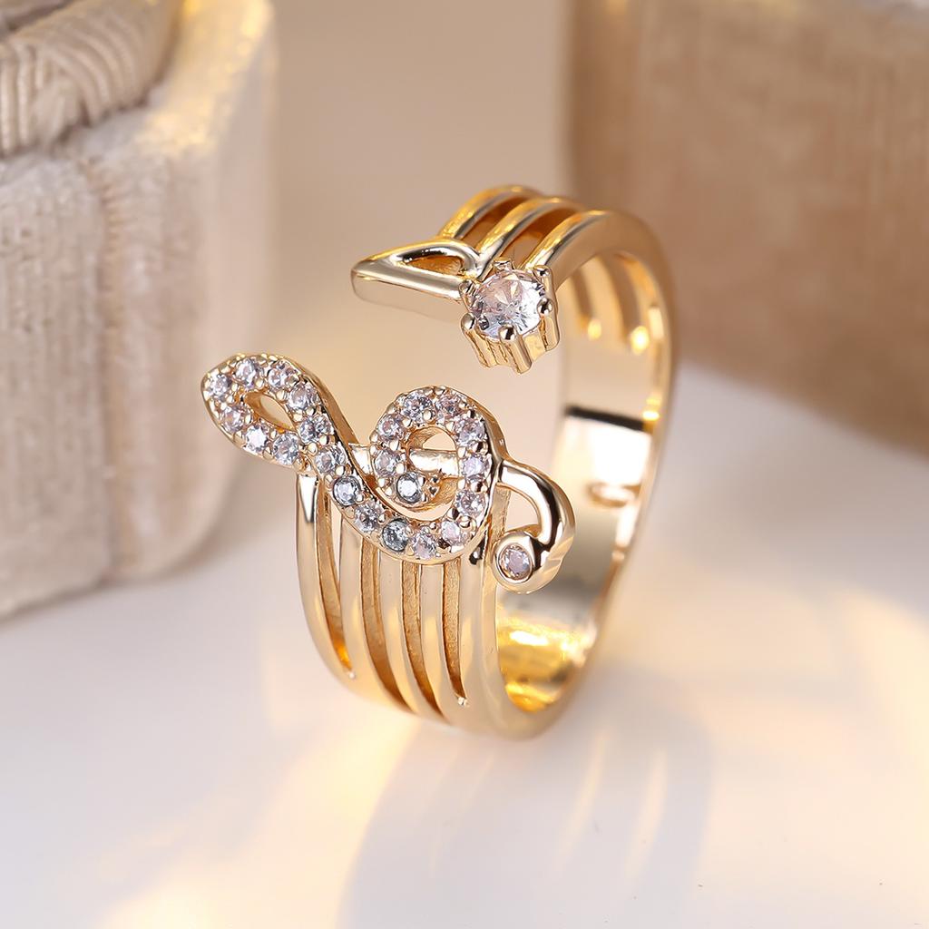 Creative Music Note Ring Women's Simple Fashion Design Open Ring Design Inlaid Synthetic Zircon Daily Commuting Jewelry Gifts