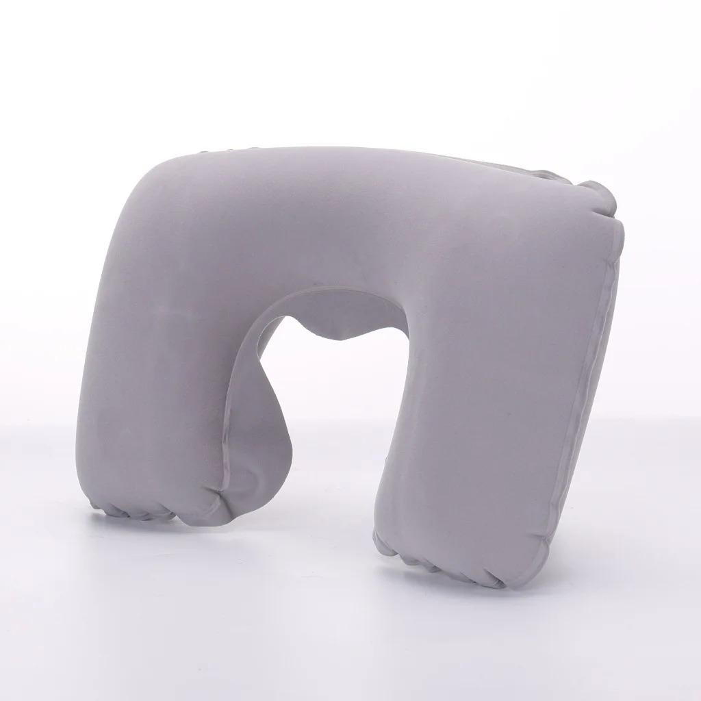1/4pcs U-shaped Travel Pillow Car Air Flight Office Inflatable Neck Pillow Short Plush Cover PVC Support Headrest